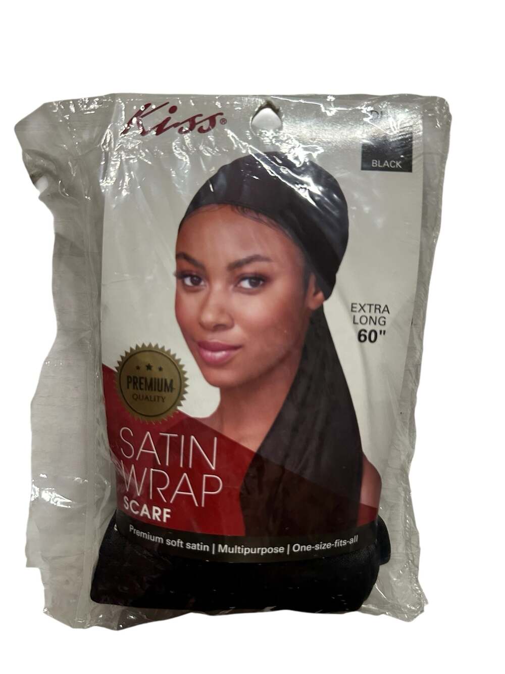 Kiss Extra Long 60" Satin Wrap Scarf - Black
